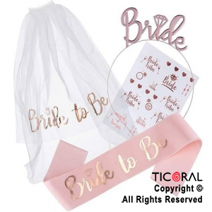 SET BRIDE TO BE VINCHA BANDA TATOOS Y VELO  X 1